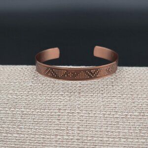 7 Inch Solid Copper Geometric Etching Cuff Bracelet B1025